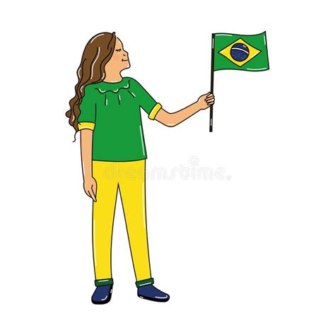 Menina Feliz Isolada Segurando Uma Bandeira Do Brasil Ilustra O Do