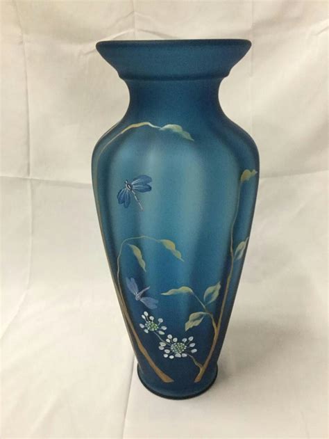 Rare Handpainted Fenton Indigo Blue Horizons Vase Inches Tall