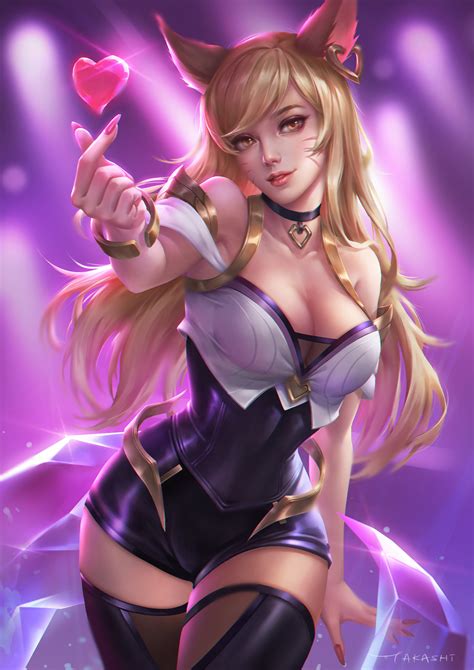 Women Ahri League Of Legends Thighs Looking At Viewer Cleavage