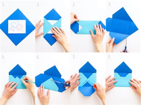 Umschlag falten - eine ausführliche Faltanleitung für einen blauen
