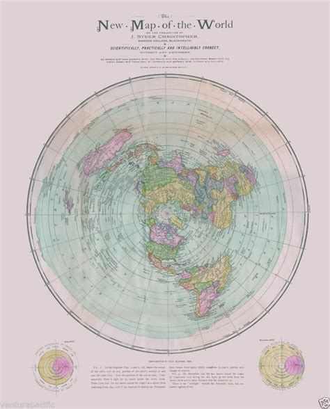 Rare The New Map Of The World Flat Earth Circa 1899 Christopher