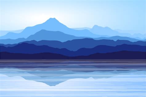 Blue Mountains And Sea Vector Landscape By Msa Graphics
