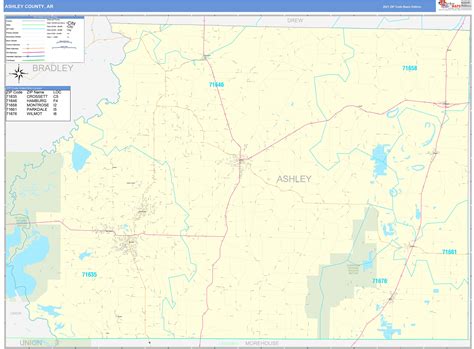 Ashley County Ar Zip Code Wall Map Basic Style By Marketmaps