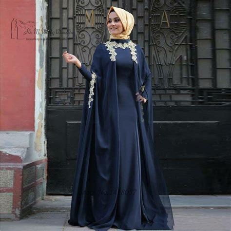 Muslim Evening Dresses Hijab Long Sleeves Arabic Evening Gowns Dress