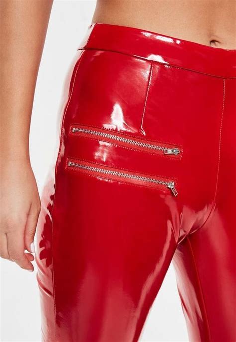 Red Skinny Pants With Two Exposed Metal Zippers Diy The Look Yourself