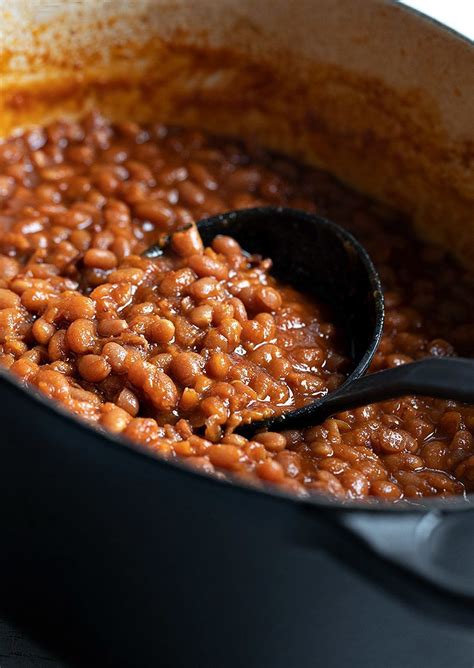 classic homemade boston style baked beans flavoured with molasses and cooked low and slow with