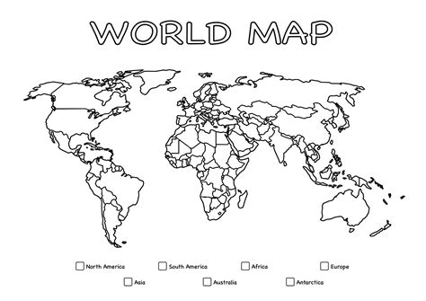 Printable World Map 7 Continents Sketch Coloring Page