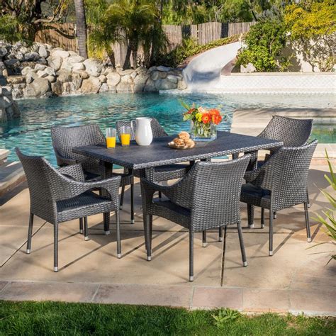 Noble House Cliff Gray 7-Piece Wicker Outdoor Dining Set-296690 - The ...