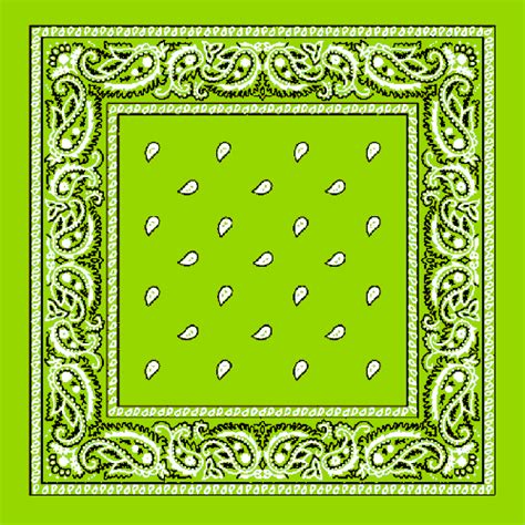 Wearing a black bandana is usually associated with gang affiliation. 14"X14" Lime Green Paisley Bandana