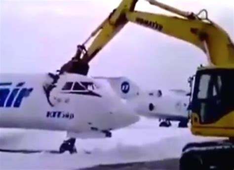 Russian Airport Worker Gets Fired Destroys 5million Jet With A Digger On His Last Day Sick