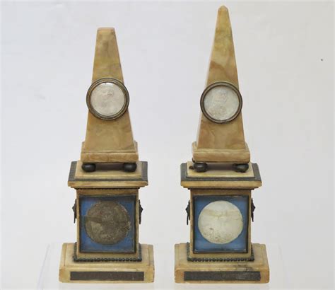 Pair Of Marble Obelisks With Plaster Portrait Relief Medallions Nick