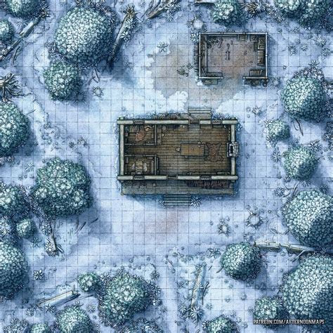 Oc Art A Hunters Log Cabin A Frozen Forest Battle Map 30x30 Rdnd