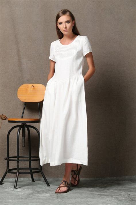 Linen Dress White Linen Dress For Women Linen Maxi Dress With Pockets