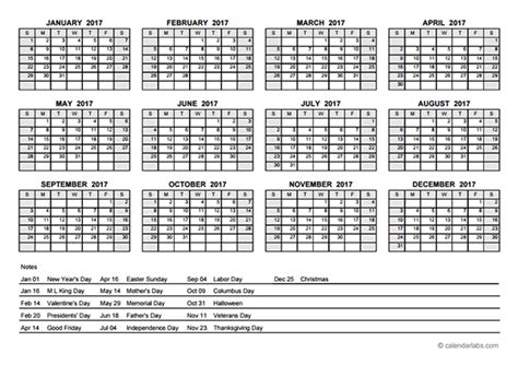 2017 Pdf Yearly Calendar With Holidays Free Printable Templates