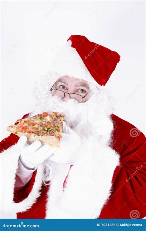 Santa Claus Smiling And Eating Pizza Stock Photo Image Of Baked