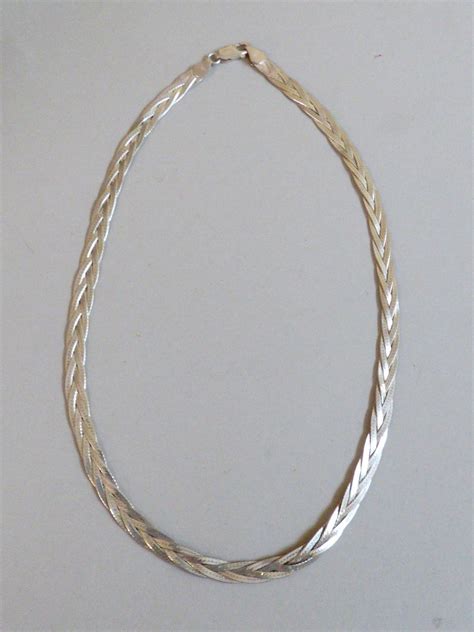 Sterling Silver 925 Braided Herringbone Style Necklace 18 7mm 17g