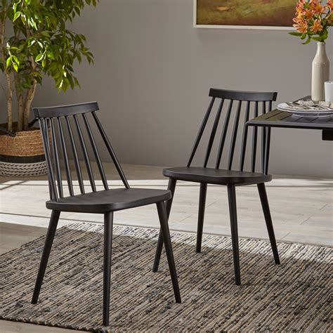 Noble House Erica Farmhouse Spindle Back Dining Chair Set Of 2 Black