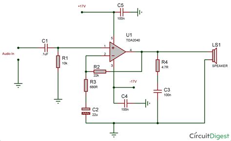 Amplifiercircuit.net provides scheme diagram of audio amplifier, video amplifier, tube amplifier this is the circuit design of 21w class ab audio amplifier uses power transistors as the main part. 25 Watt Audio Amplifier Circuit Diagram using TDA2040