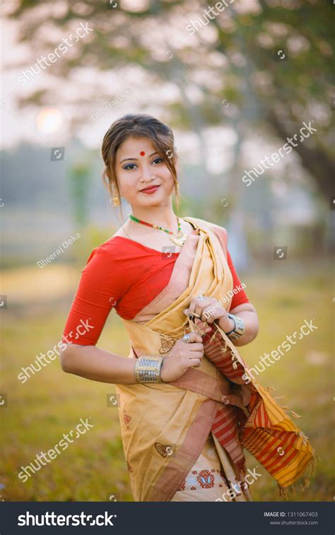 Assamese Girl Traditional Bihu Dress Pf Stock Photo 1311067403