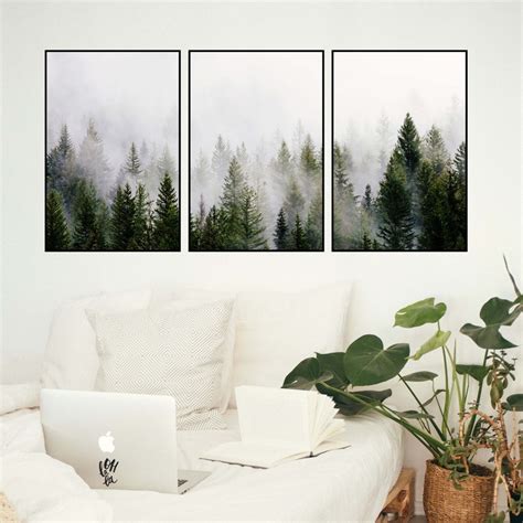 Forest 3 Piece Wall Art Misty Forest Gallery Wall Set Etsy