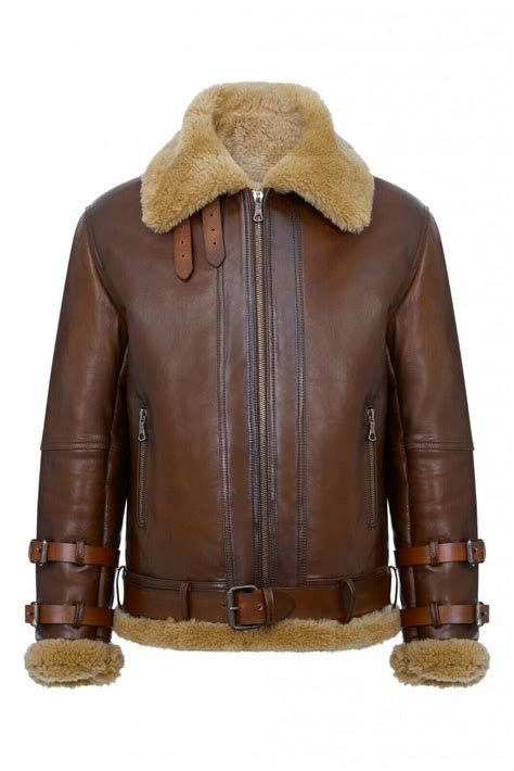 Mens Brown Pilot Aviator Shearling Genuine Sheepskin Leather Jacket