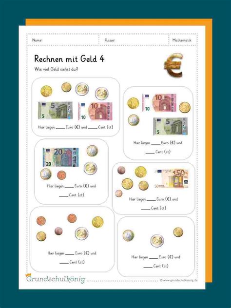 Interessant ist der grundschulkönig für alle die in der grundschule aktiv sind. Euro und Cent in 2020 | Rechnen mit geld, Grundschulkönig ...