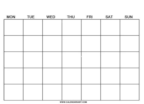 Blank Calendar Minimalist Monday Start Free Printable Calendar