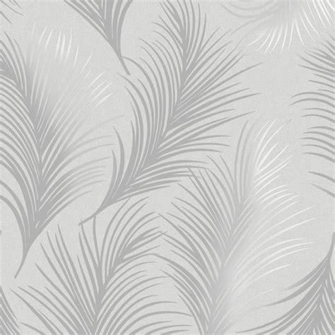 Sample Holden Metallic Feather Pattern Silver Wallpaper Leaf Motif