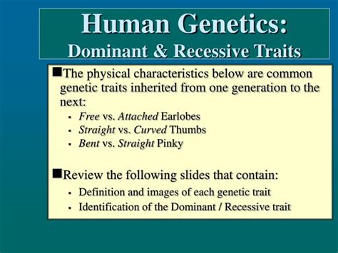 Ppt Human Genetics Dominant And Recessive Traits