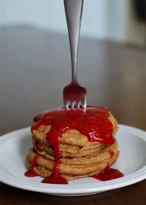 Fluffy Whole Wheat Pancakes With Raspberry Sauce Food Recipes Whole