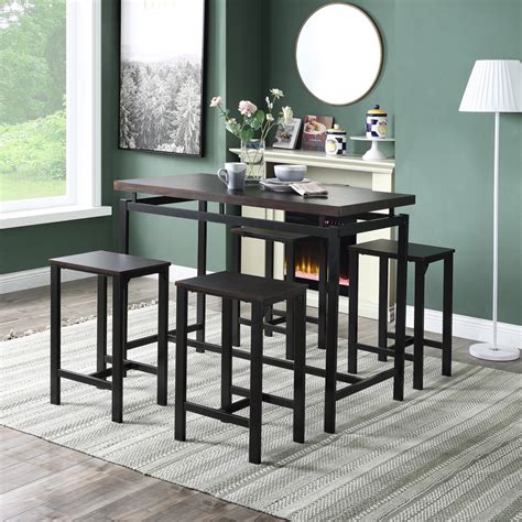 5 Piece Counter Height Table Setbtmway Contemporary Rectangle Bar
