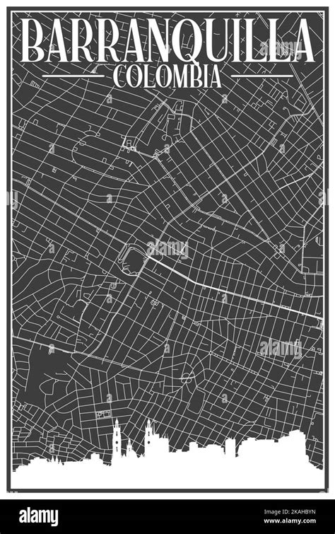 Black Vintage Hand Drawn Printout Streets Network Map Of The Downtown