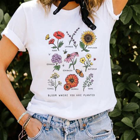 Wildflower Graphic Tees Women Floral Print T Shirt Women Sunshine Plant
