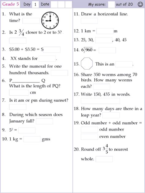 Mental Math Grade 5 Day 1 Math Multiplication Worksheets 3rd Grade