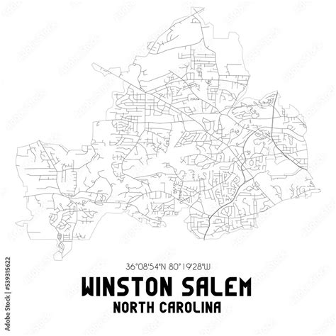 Winston Salem North Carolina Us Street Map With Black And White Lines