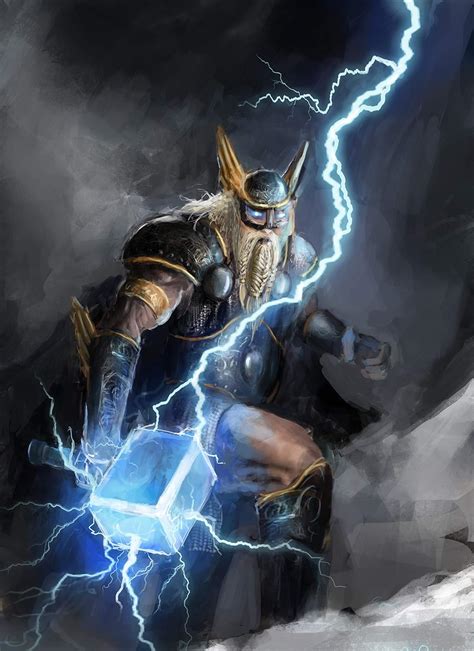 The Thunder God Thor With His Magic Hammer Mjolnir Throwing Lightnings