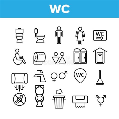 Wc Public Bathroom Toilet Vector Linear Icons Set Stock Vector