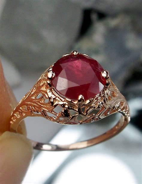 Natural Red Ruby Ring 14k Gold Natural Round Cut Red Ruby Etsy