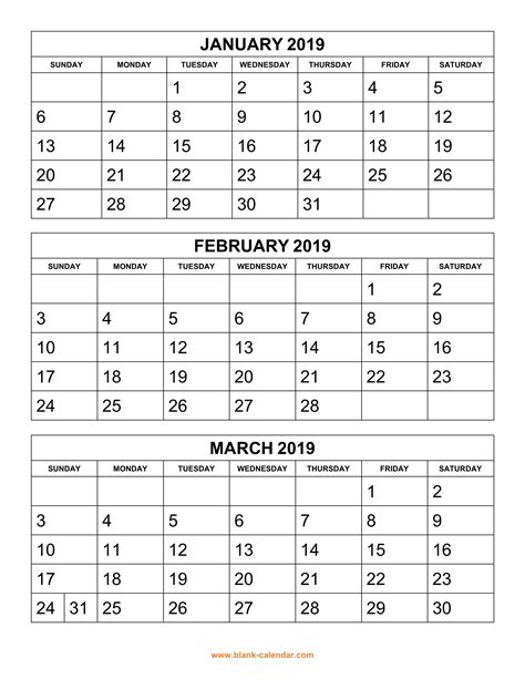 Free Printable 3 Month Calendar Templates

