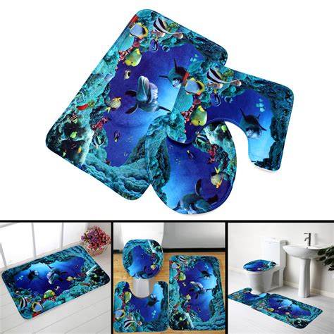 See more ideas about outhouse bathroom, outhouse, bathroom signs. 3pcs Blue Ocean Bath Rugs Set Velvet Fabric Pedestal Mat ...
