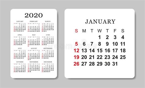 Calendar 2020 Vector Design Template Stock Vector Illustration Of