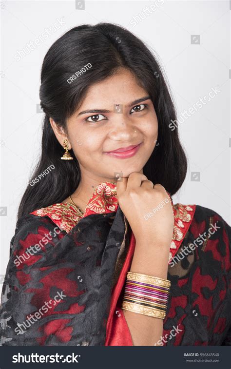 Happy Young Beautiful Indian Woman Saree Stock Photo 556843540