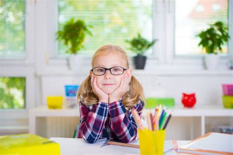 Pretty Girl In Glasses Learns At School Stock Image Image Of Artist Lifestyle 61419033