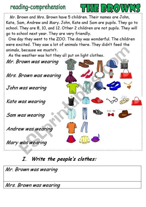 The Browns Reading Comprehension Clothes Esl Worksheet By Nurikzhan