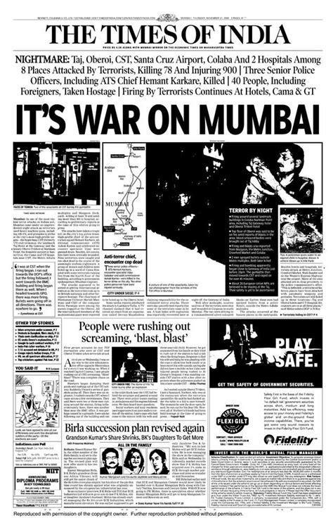 26 November How Toi Covered The 2611 Mumbai Terror Attacks India News Times Of India