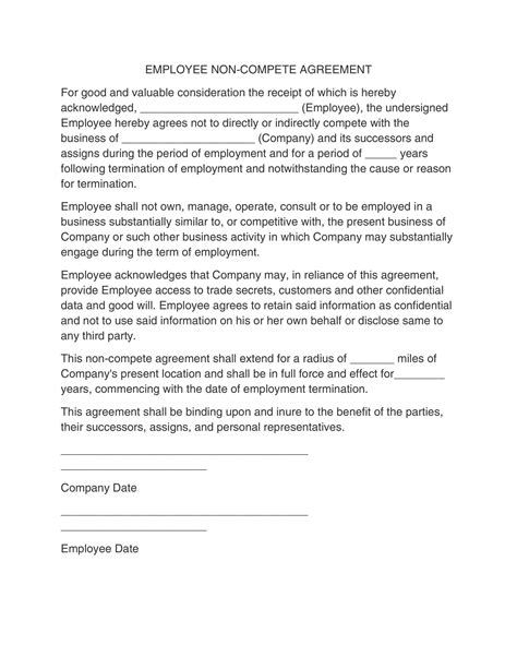 Printable Non Compete Agreement Template - Printable Templates