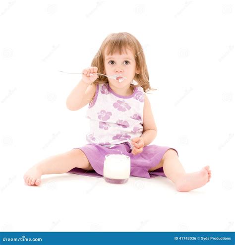 Little Girl With Yogurt Stock Photo Image Of Dirty Bright 41743036