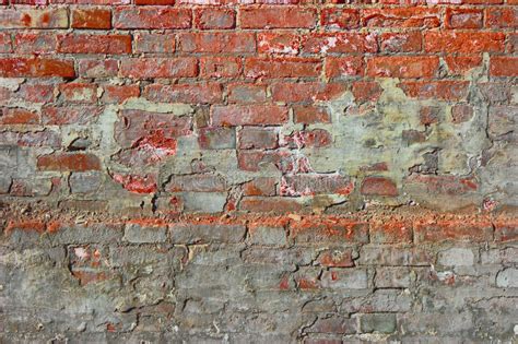 Red Old Dirty Brick Wall Background Old Damaged Brick Wall With