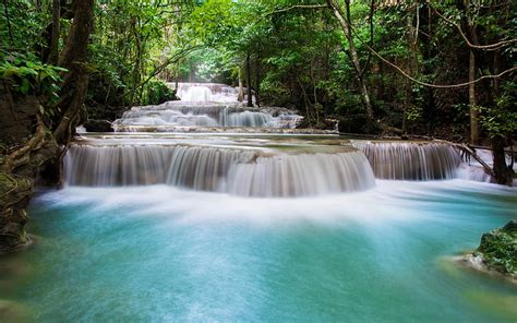 Waterfalls Cascade Thailand Rainforest River Blue Water Hd