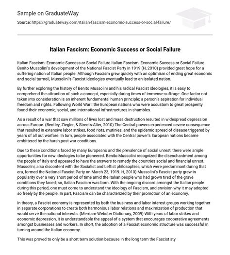 ⇉italian Fascism Economic Success Or Social Failure Essay Example